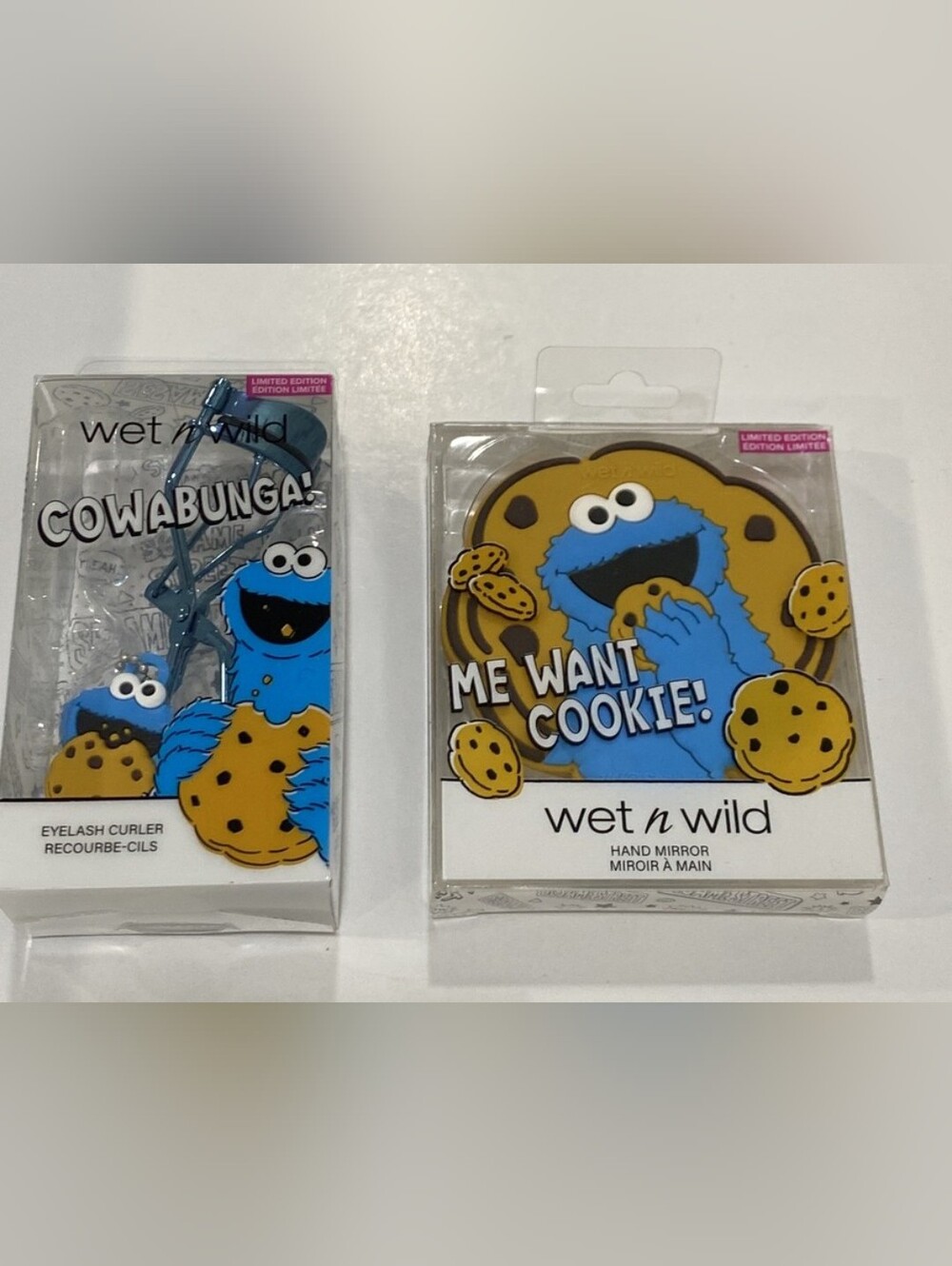 🆕 Limited Edition Wet N Wild SesameStreet LOT Cookie Monster Curler & Hand Mirr